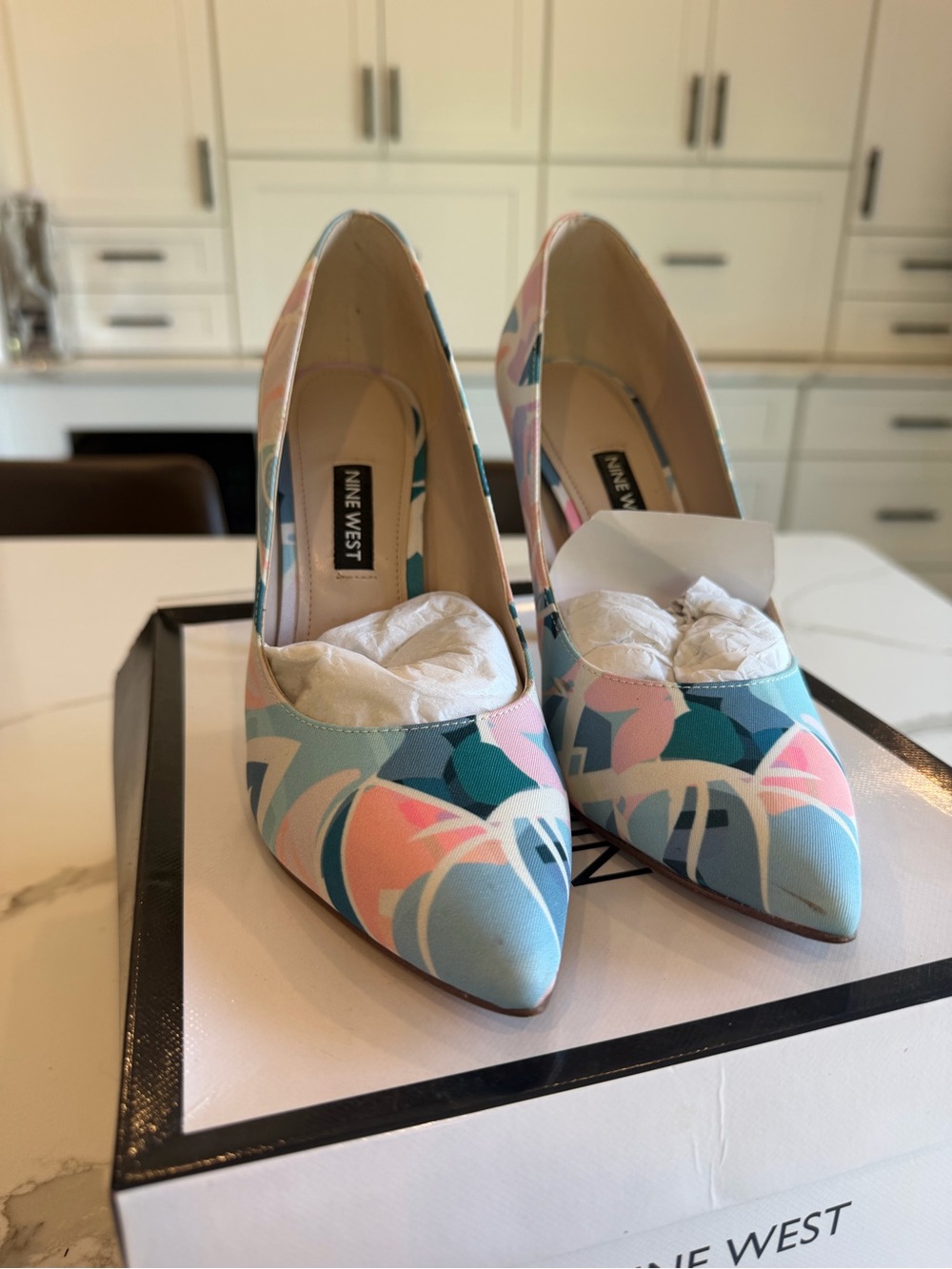 Nine West Multicolor Pointed-Toe Pumps in Pastel Blue, Pink & Teal